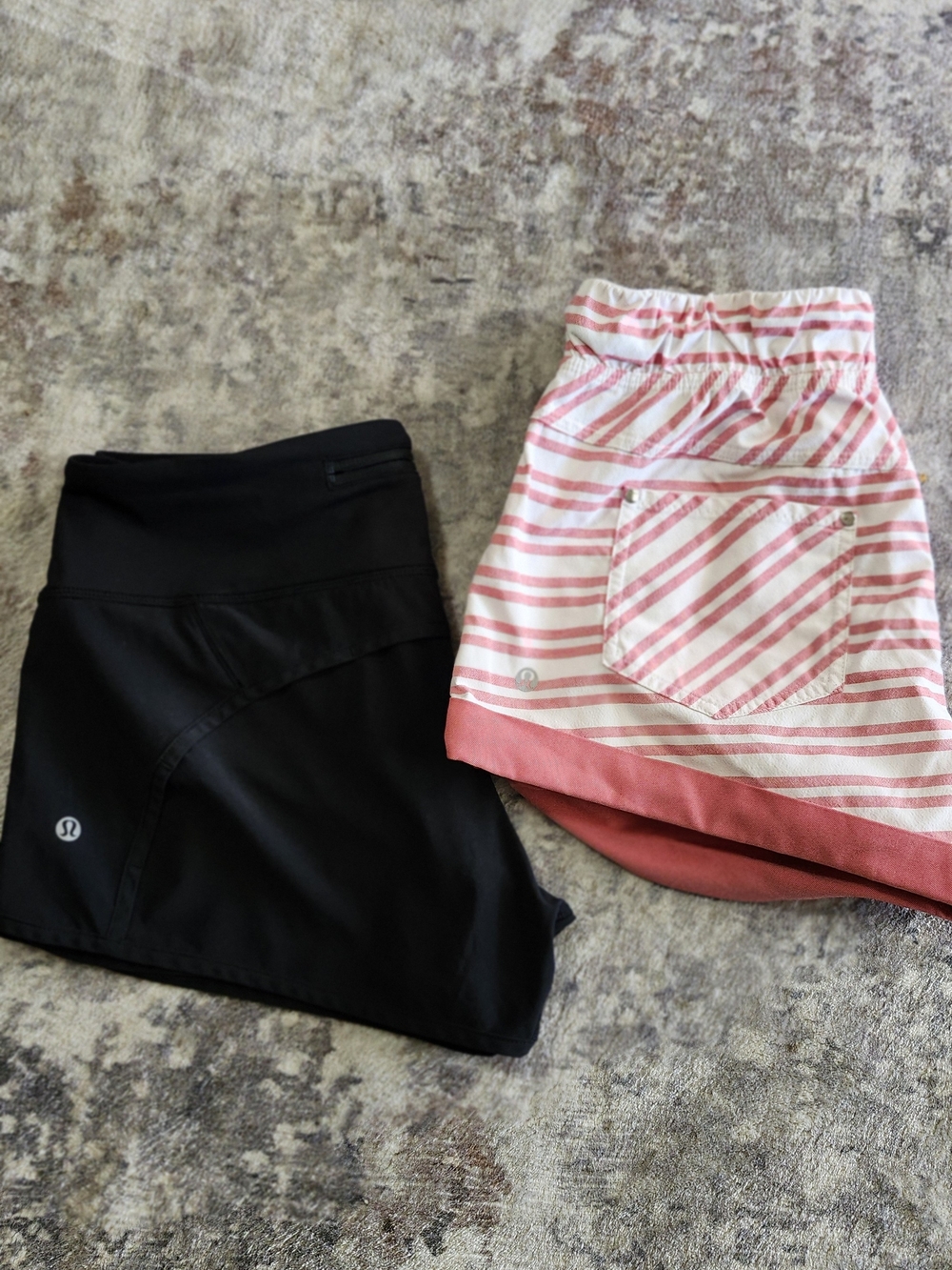 Lululemon Black Athletic Shorts & Pink Striped Short Duo
